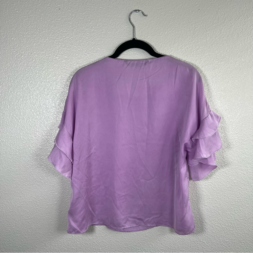Zara Lilac Double-Ruffle Sleeve Blouse Women’s Medium - Picture 6 of 7